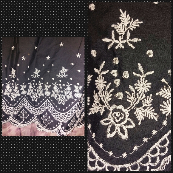 b.i.y.a.y.c.d.a. brand Black w/White Embroidered Trim Full A-Line Skirt Sz Large - Picture 3 of 7